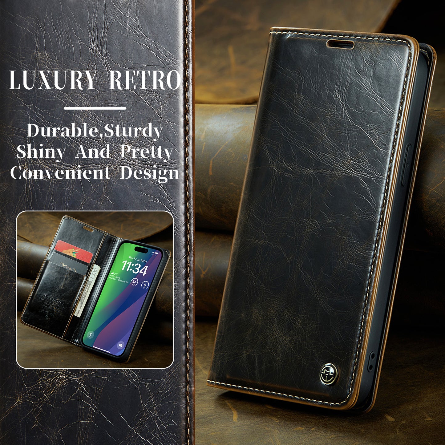 CASEME Luxury Retro iPhone 16 Leather Case Magnetic