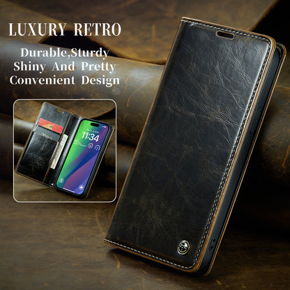 CASEME Luxury Retro iPhone 16 Leather Case Magnetic