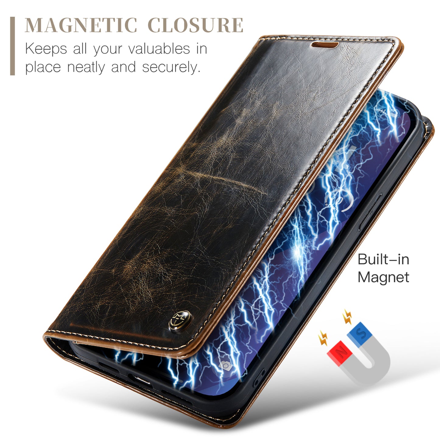 CASEME Luxury Retro iPhone 16 Leather Case Magnetic