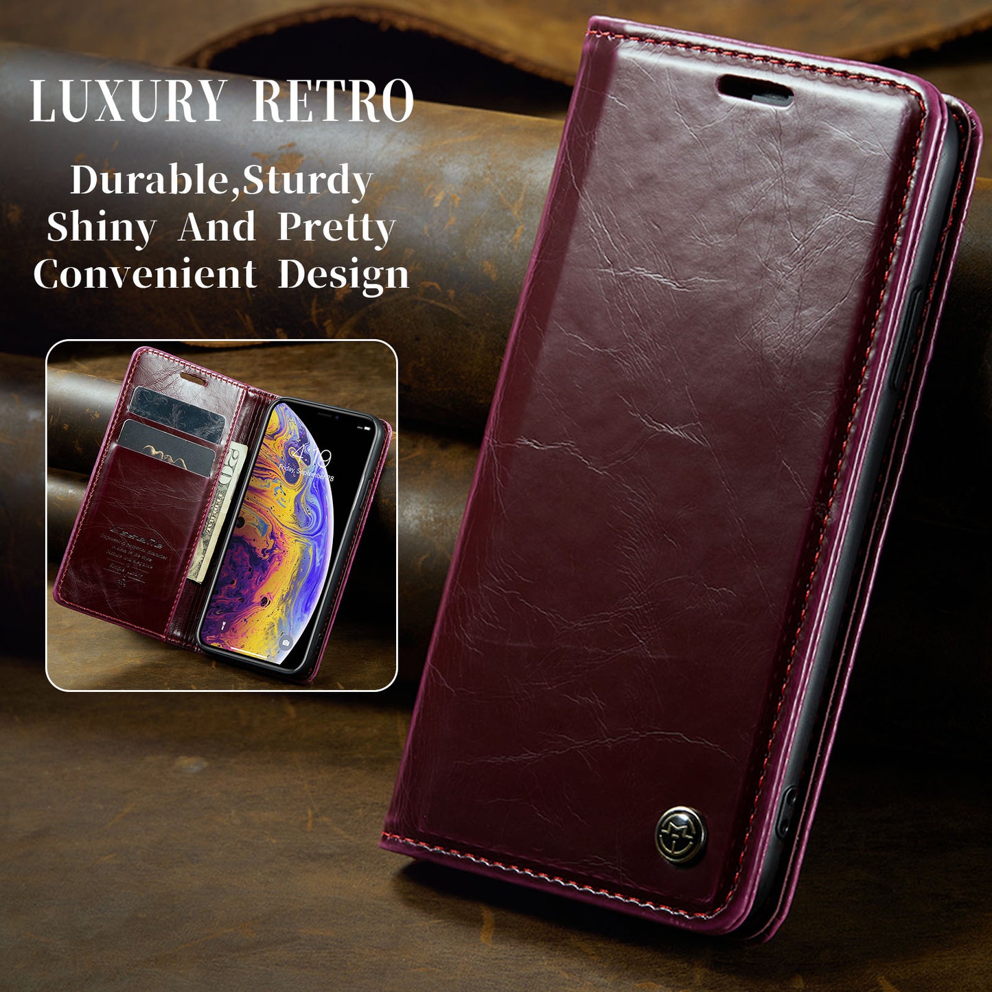 CASEME Luxury Retro iPhone Xs Max Leather Case Magnetic