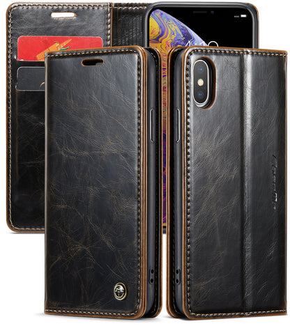 CASEME Luxury Retro iPhone Xs Max Leather Case Magnetic