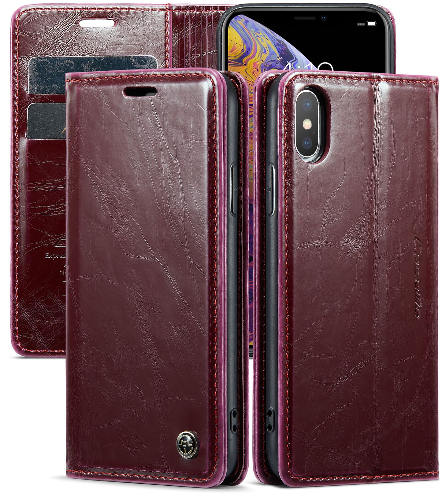 CASEME Luxury Retro iPhone Xs X Leather Case Magnetic