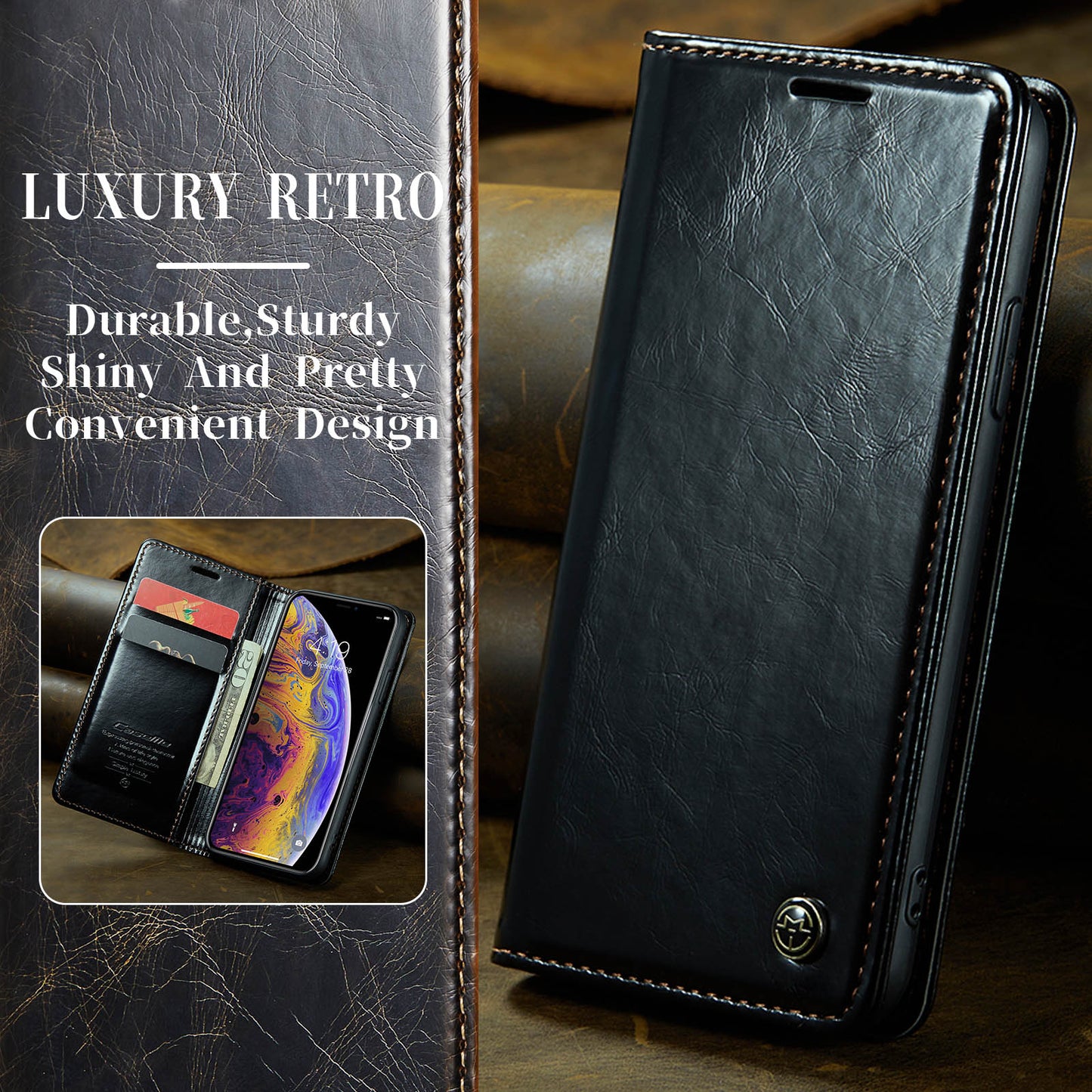 CASEME Luxury Retro iPhone Xs X Leather Case Magnetic