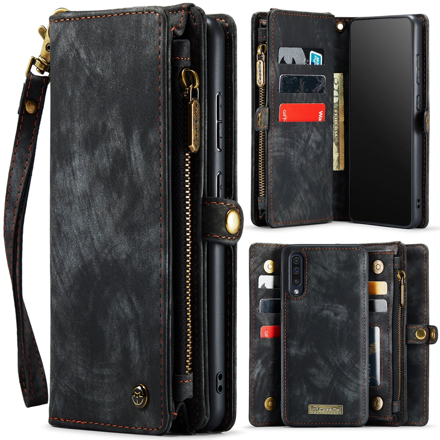 CASEME Vertical Card Holder Galaxy A30s Leather Case Lanyard