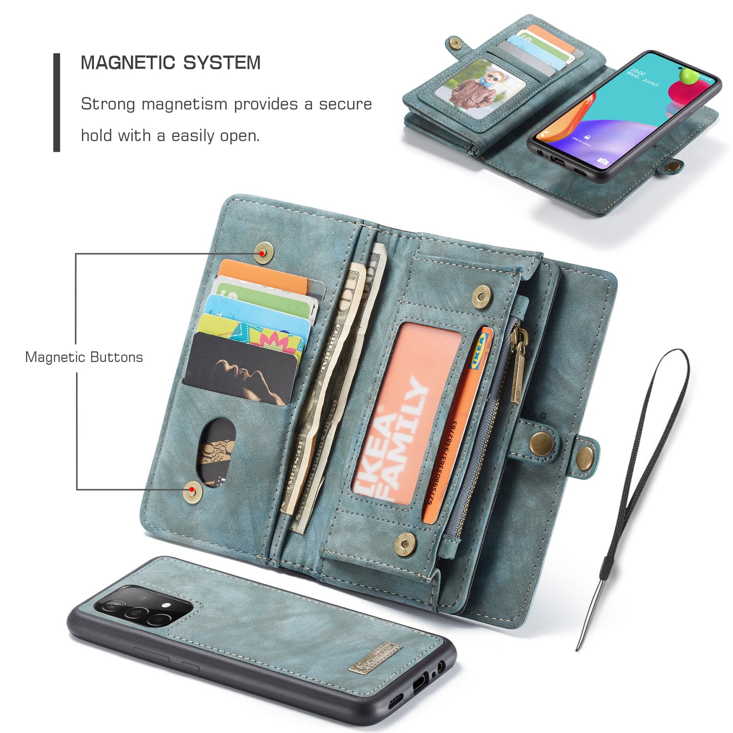 CASEME Vertical Card Holder Galaxy A52 Leather Case Lanyard