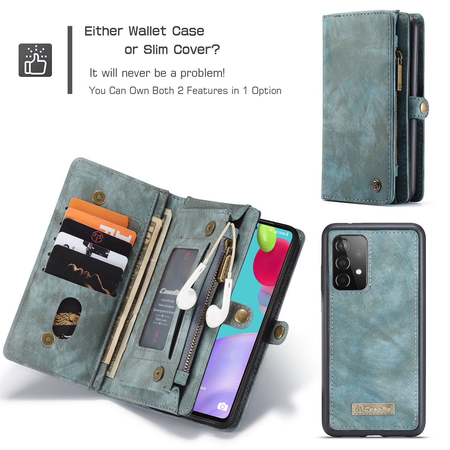 CASEME Vertical Card Holder Galaxy A52 Leather Case Lanyard