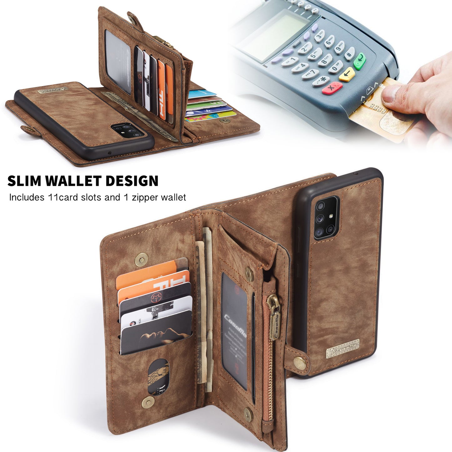 CASEME Vertical Card Holder Galaxy A71 Leather Case Lanyard