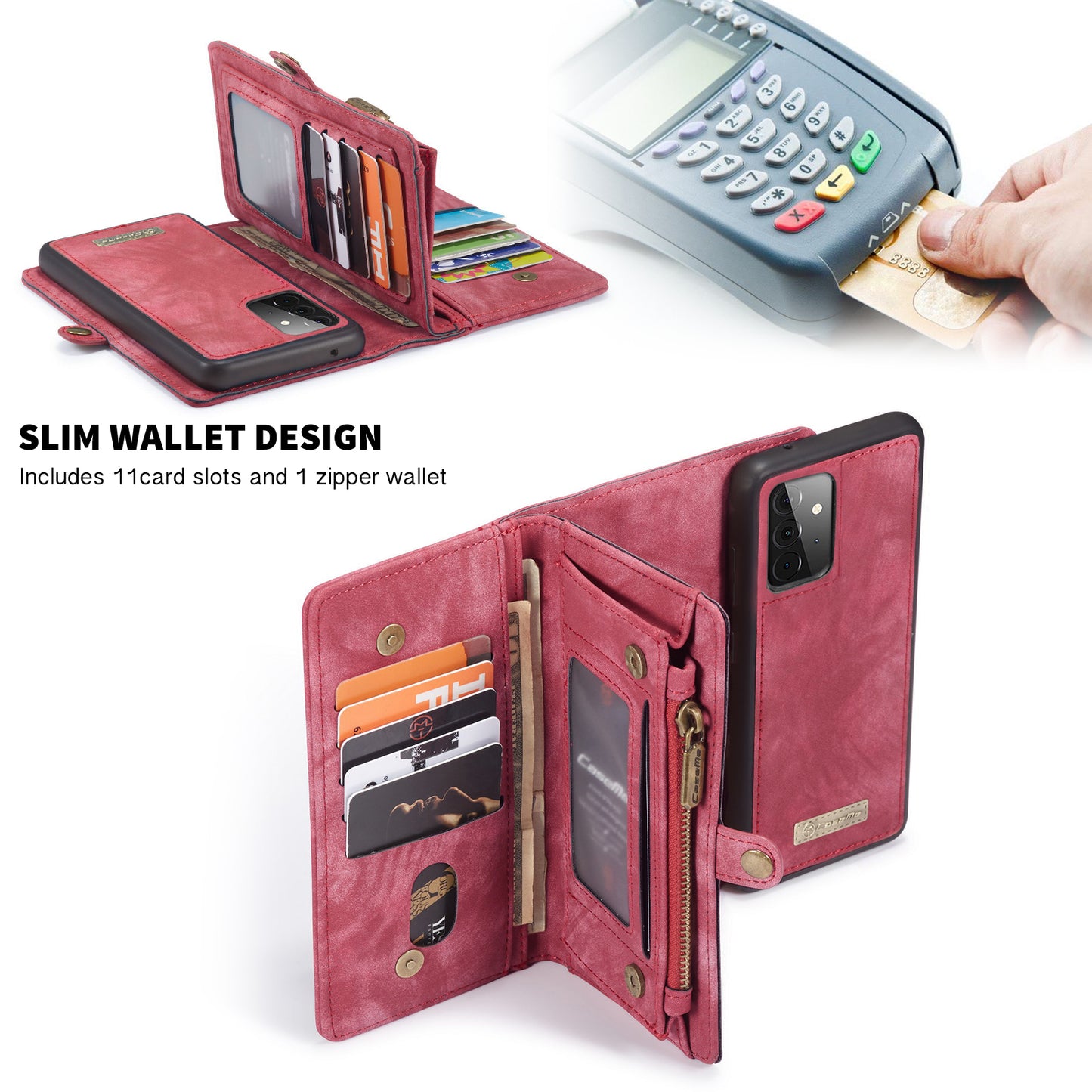 CASEME Vertical Card Holder Galaxy A72 Leather Case Lanyard