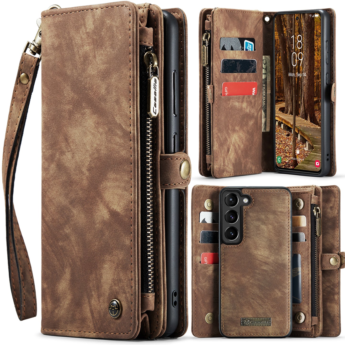 CASEME Vertical Card Holder Galaxy S23 Leather Case Lanyard