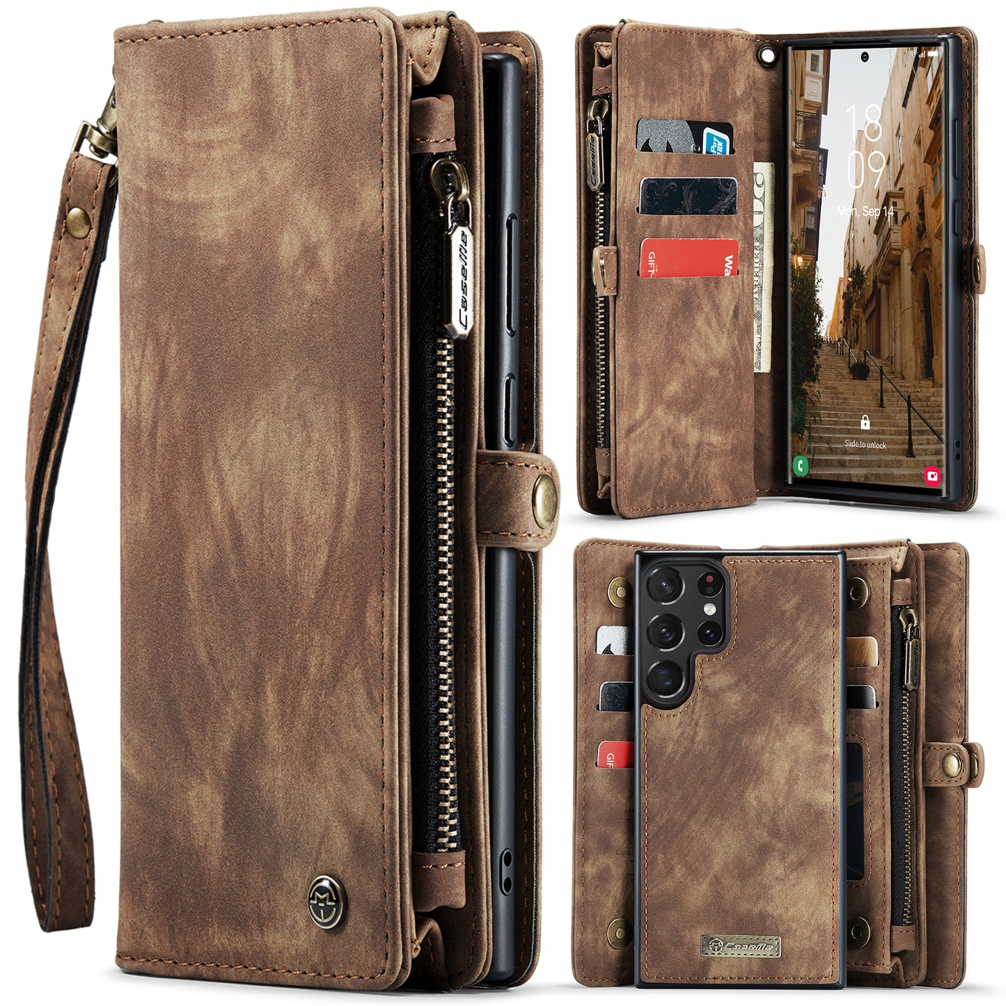 CASEME Vertical Card Holder Galaxy S23 Ultra Leather Case Lanyard