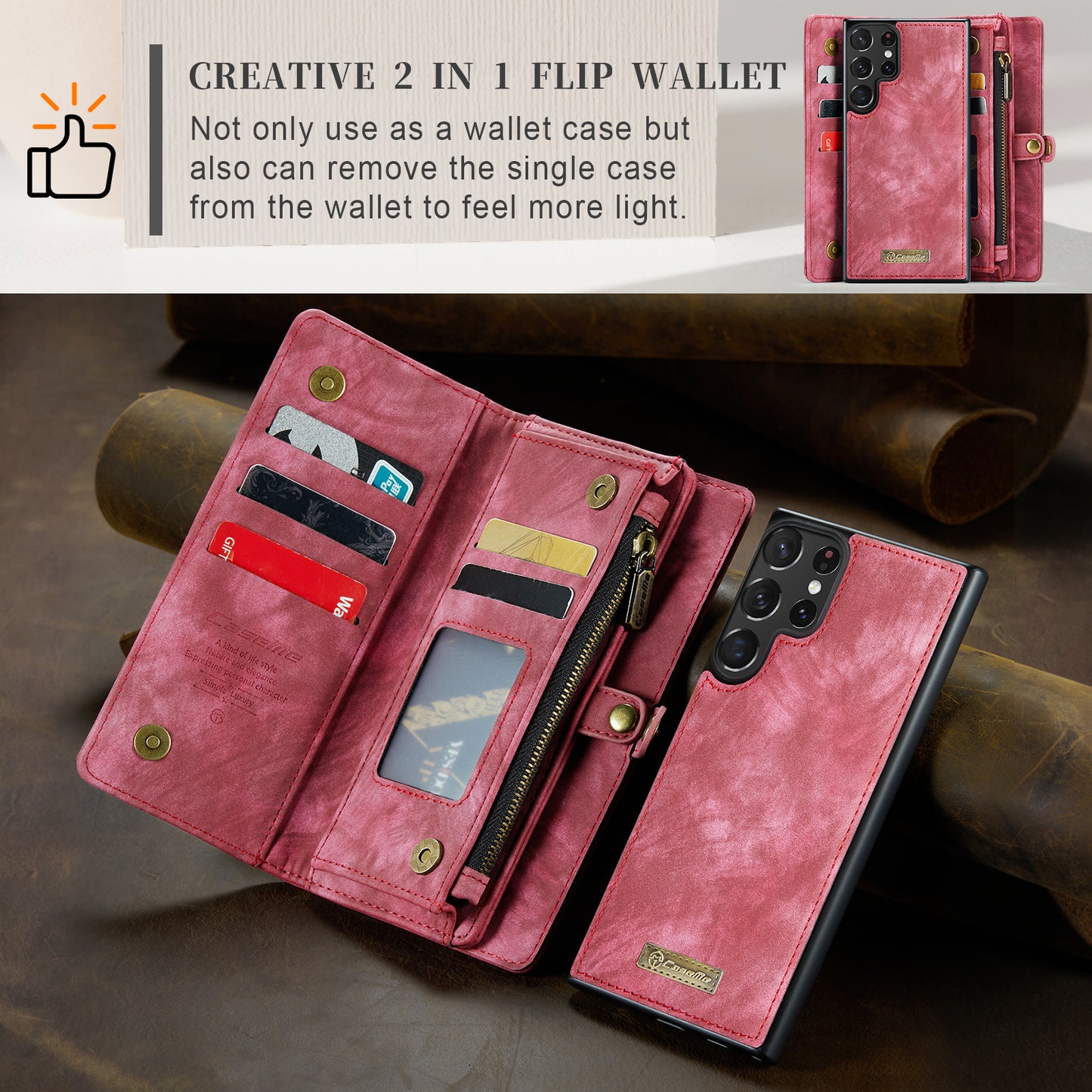 CASEME Vertical Card Holder Galaxy S23 Ultra Leather Case Lanyard