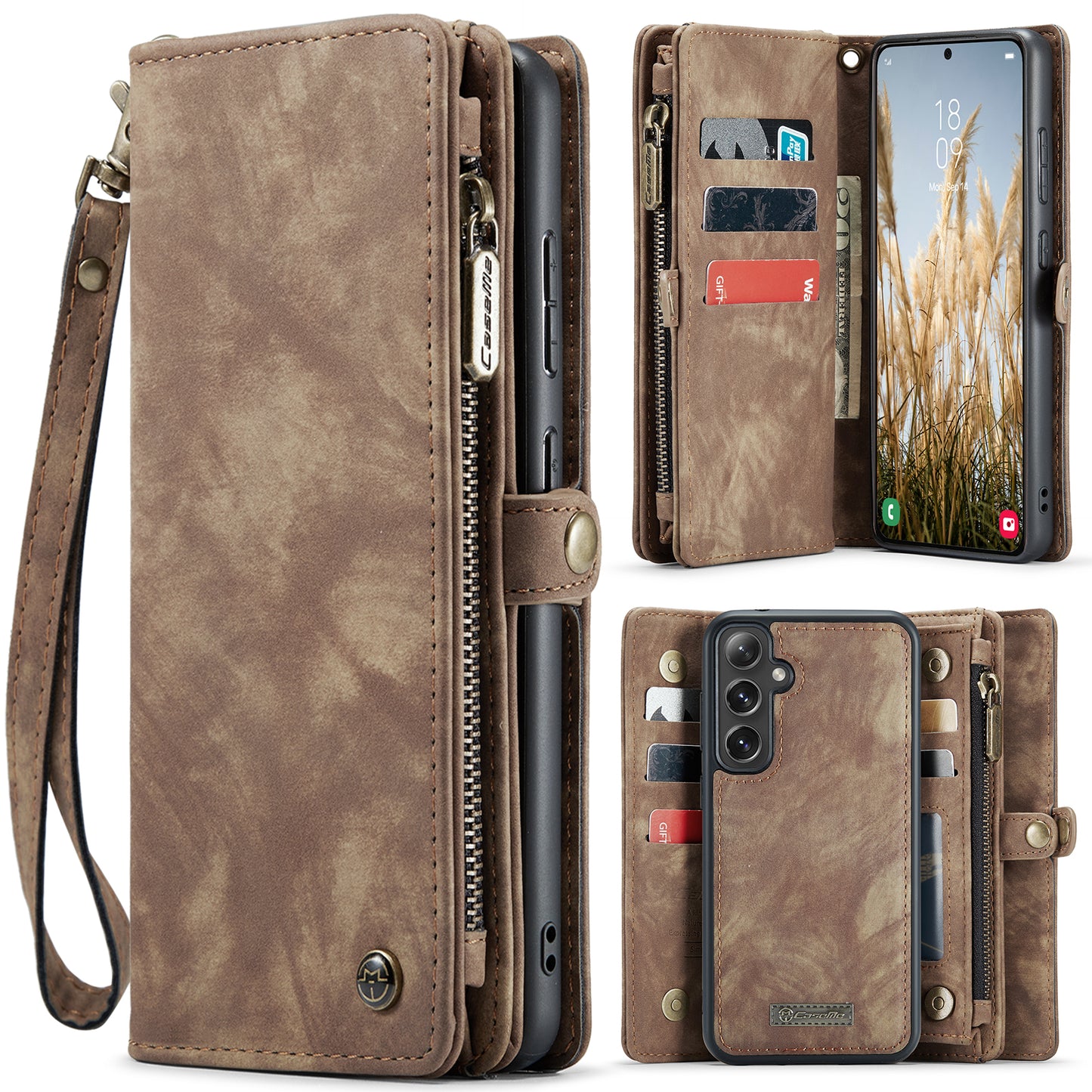 CASEME Vertical Card Holder Galaxy S24 FE Leather Case Lanyard