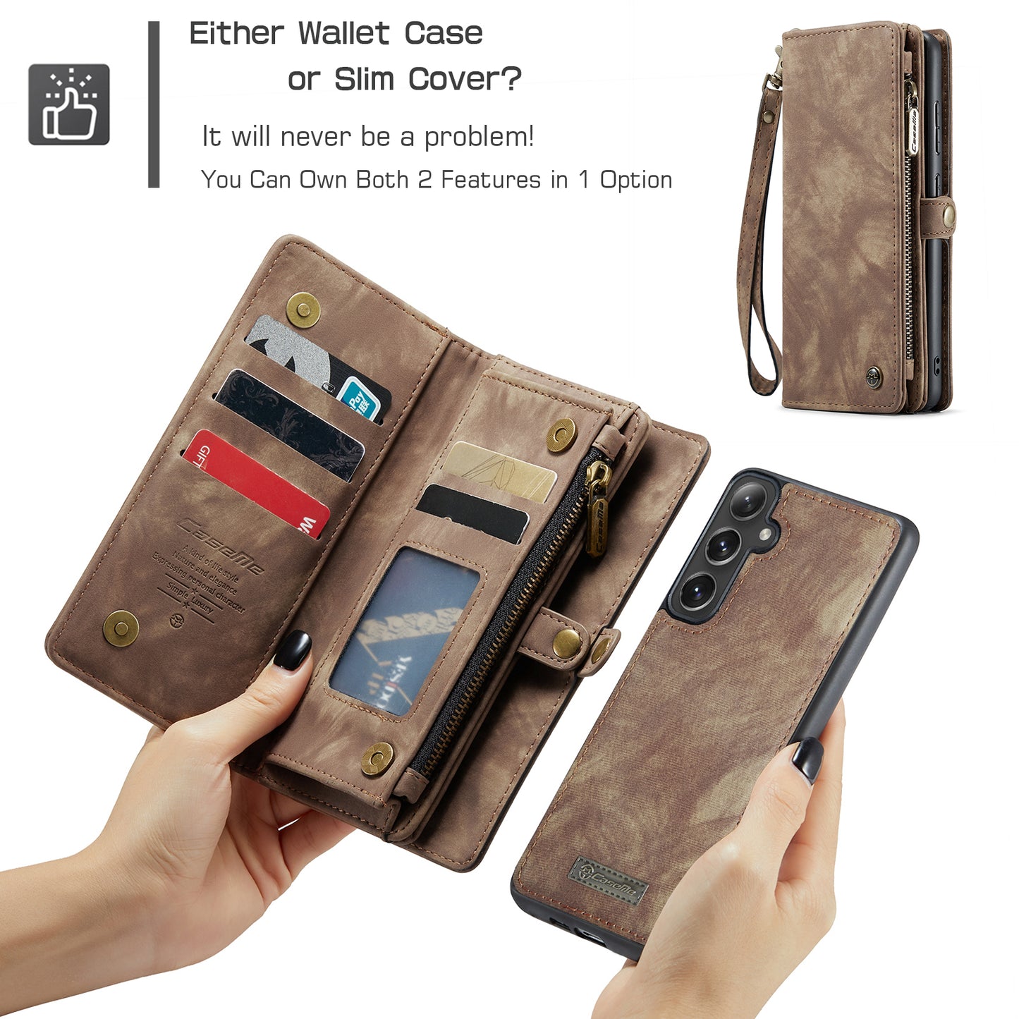 CASEME Vertical Card Holder Galaxy S24 FE Leather Case Lanyard