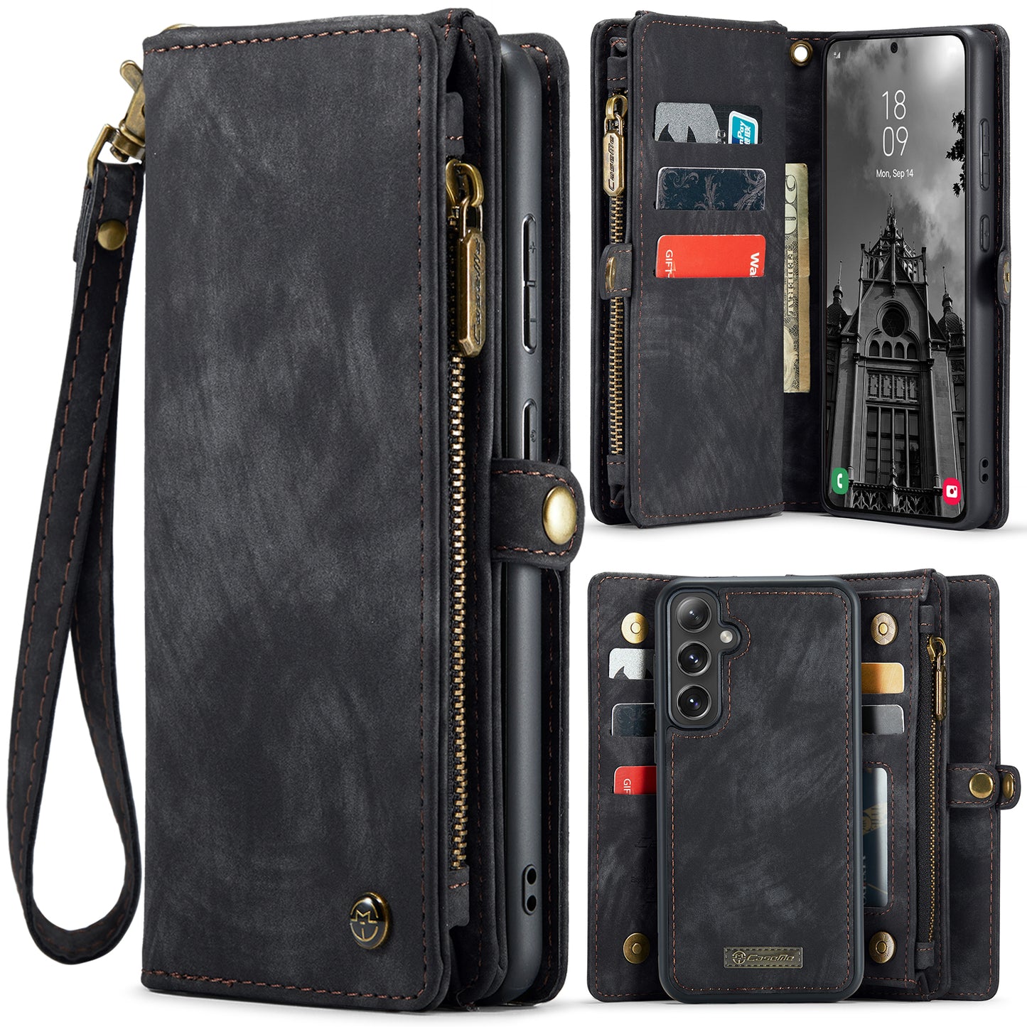 CASEME Vertical Card Holder Galaxy S24 FE Leather Case Lanyard