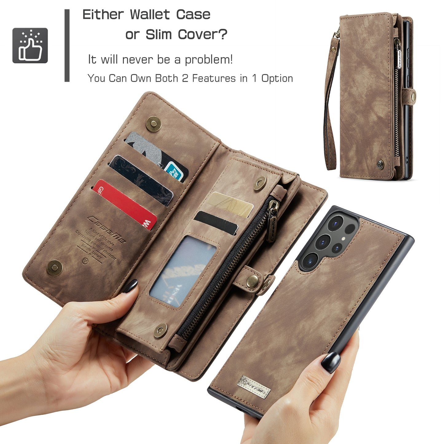 CASEME Vertical Card Holder Galaxy S24 Ultra Leather Case Lanyard