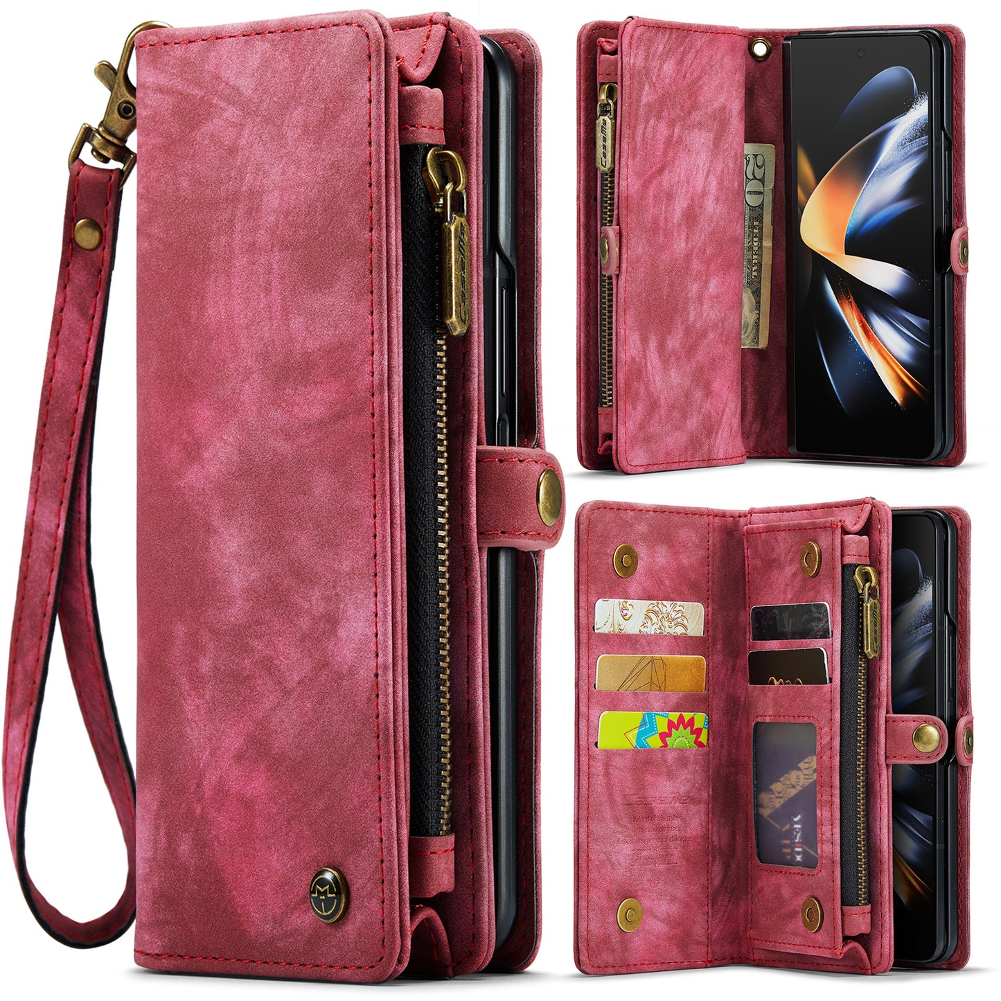 CASEME Vertical Card Holder Galaxy Z Fold4 Leather Case Lanyard