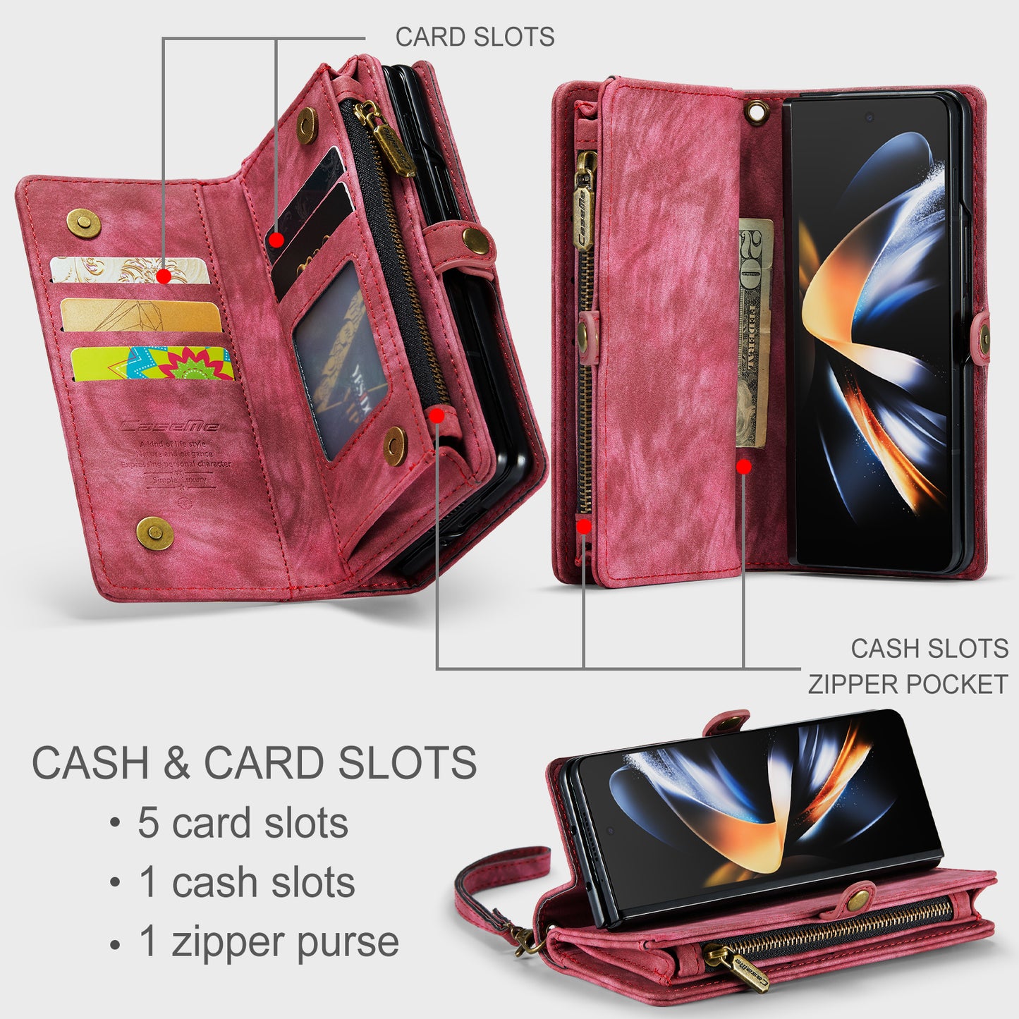 CASEME Vertical Card Holder Galaxy Z Fold4 Leather Case Lanyard