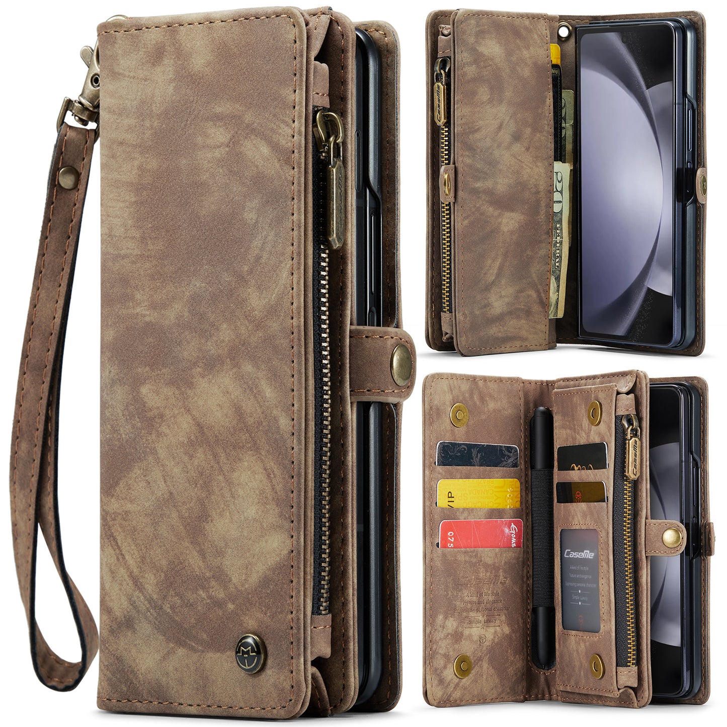 CASEME Vertical Card Holder Galaxy Z Fold5 Leather Case Lanyard