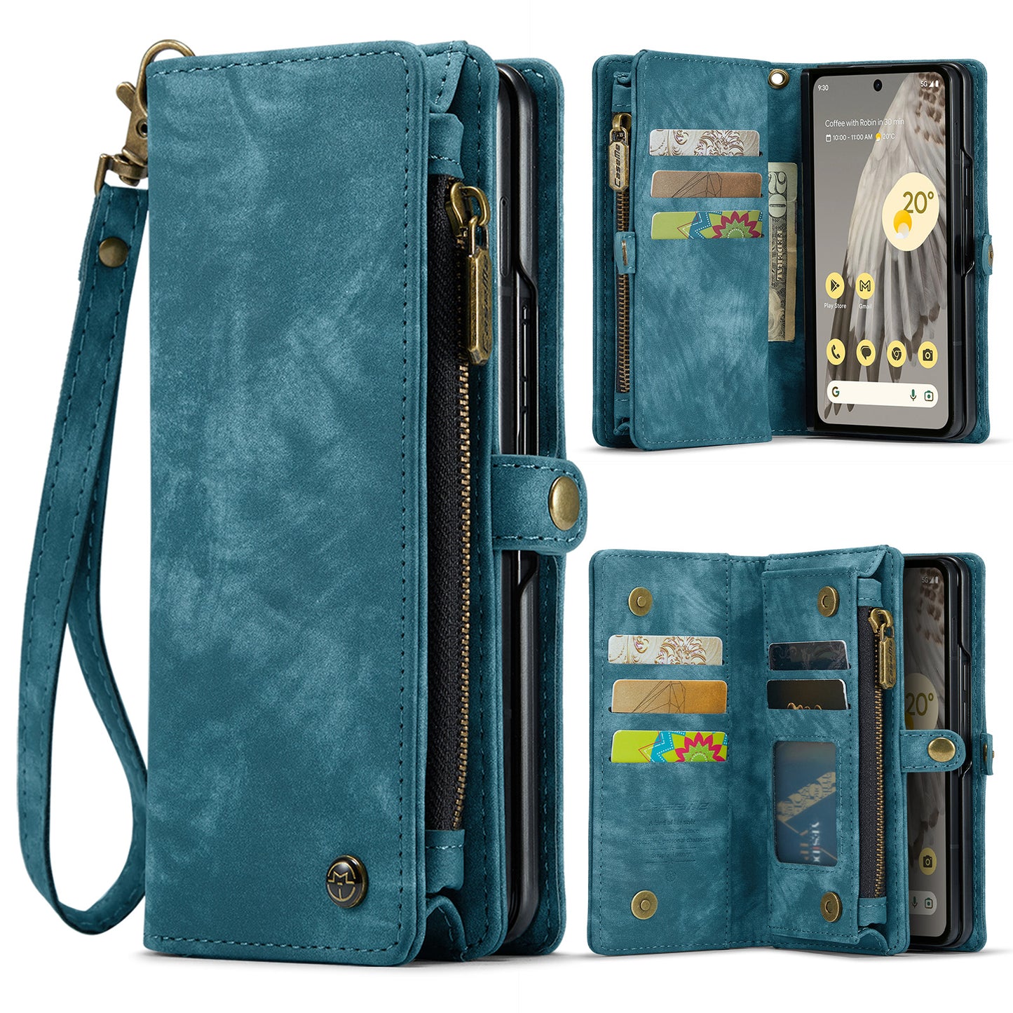 CASEME Vertical Card Holder Google Pixel Fold Leather Case Lanyard