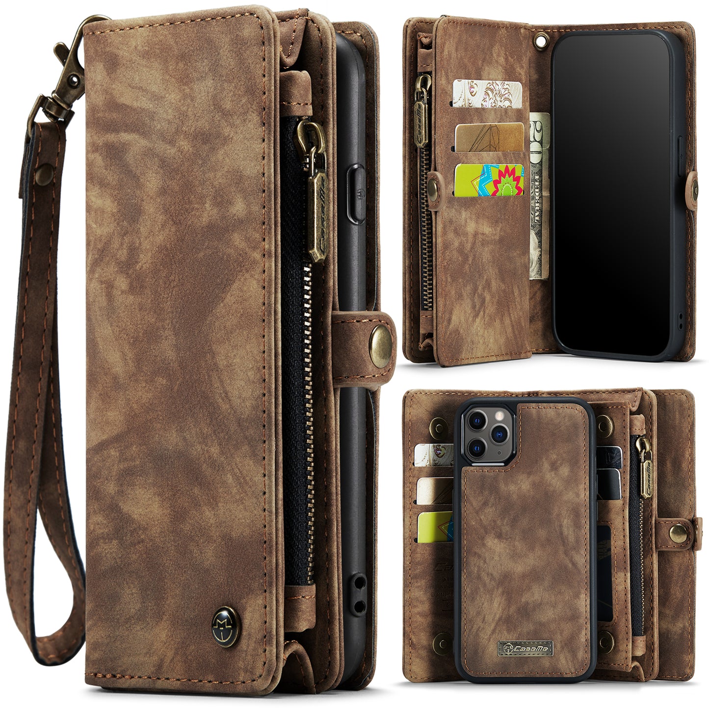 CASEME Vertical Card Holder iPhone 11 Pro Max Leather Case Lanyard