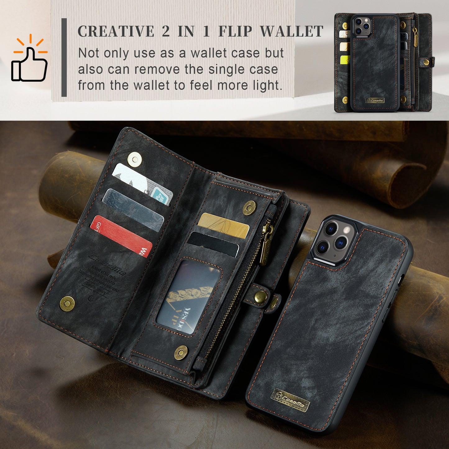 CASEME Vertical Card Holder iPhone 11 Pro Max Leather Case Lanyard