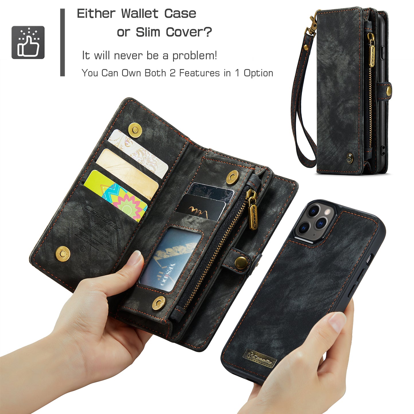 CASEME Vertical Card Holder iPhone 11 Pro Max Leather Case Lanyard