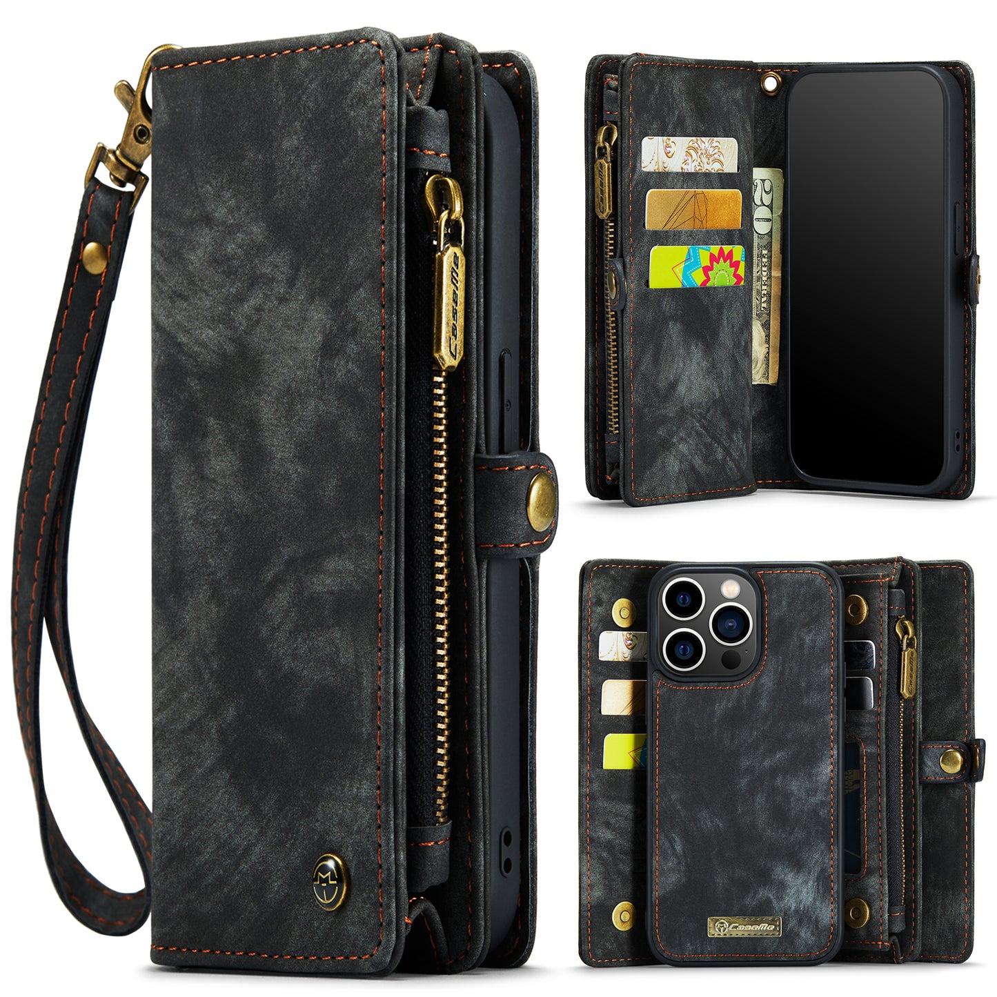 CASEME Vertical Card Holder iPhone 13 Pro Leather Case Lanyard