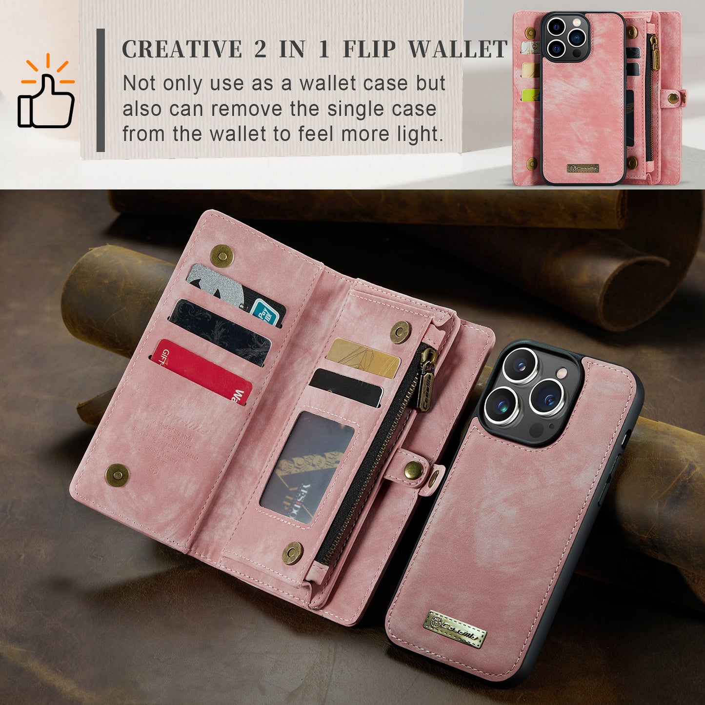 CASEME Vertical Card Holder iPhone 13 Pro Leather Case Lanyard