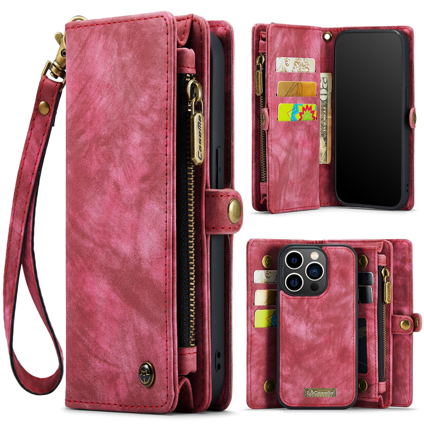 CASEME Vertical Card Holder iPhone 13 Pro Leather Case Lanyard