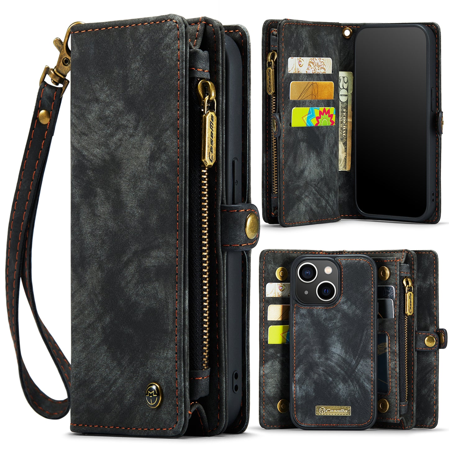 CASEME Vertical Card Holder iPhone 13 Leather Case Lanyard