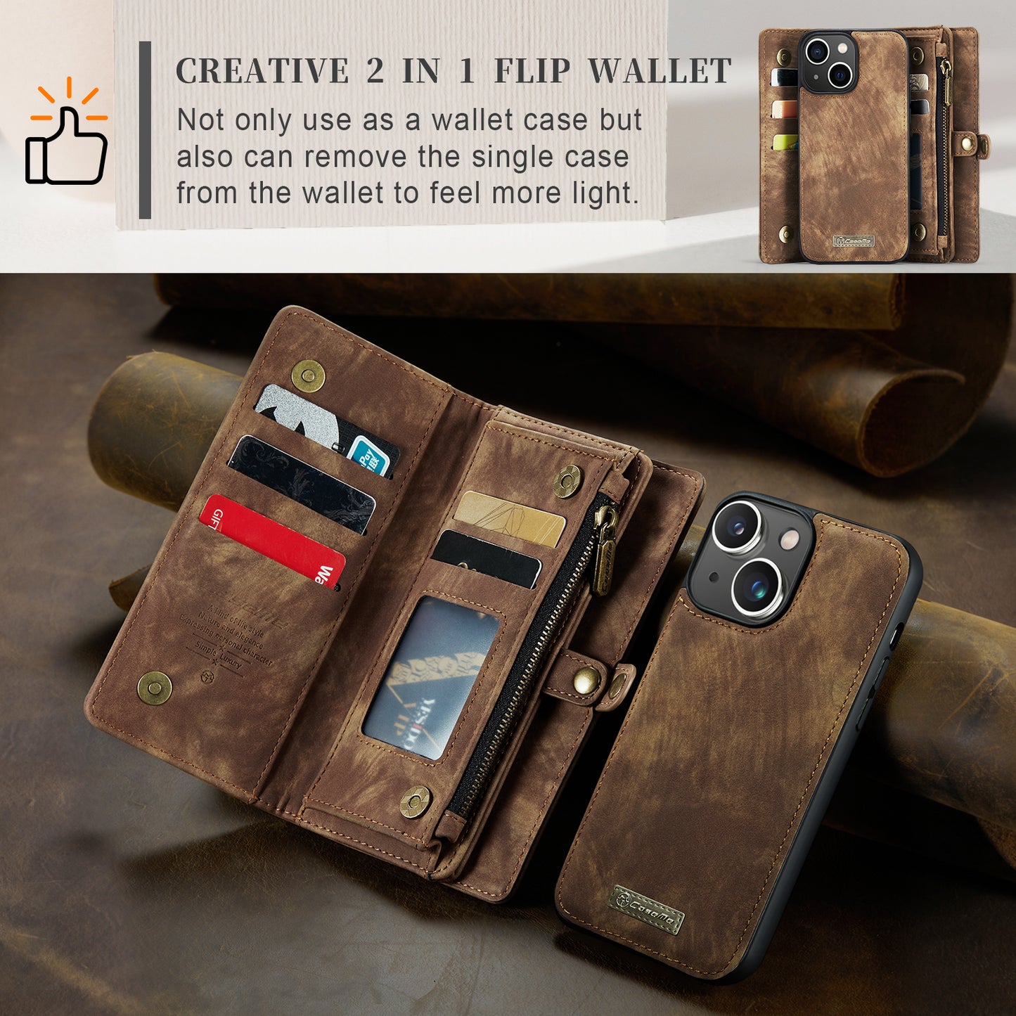 CASEME Vertical Card Holder iPhone 13 Leather Case Lanyard