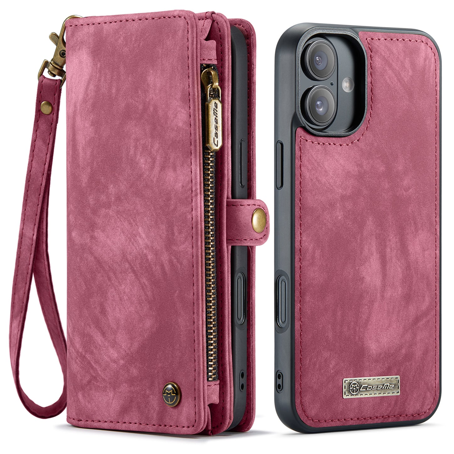 CASEME Vertical Card Holder iPhone 16 Plus Leather Case Lanyard