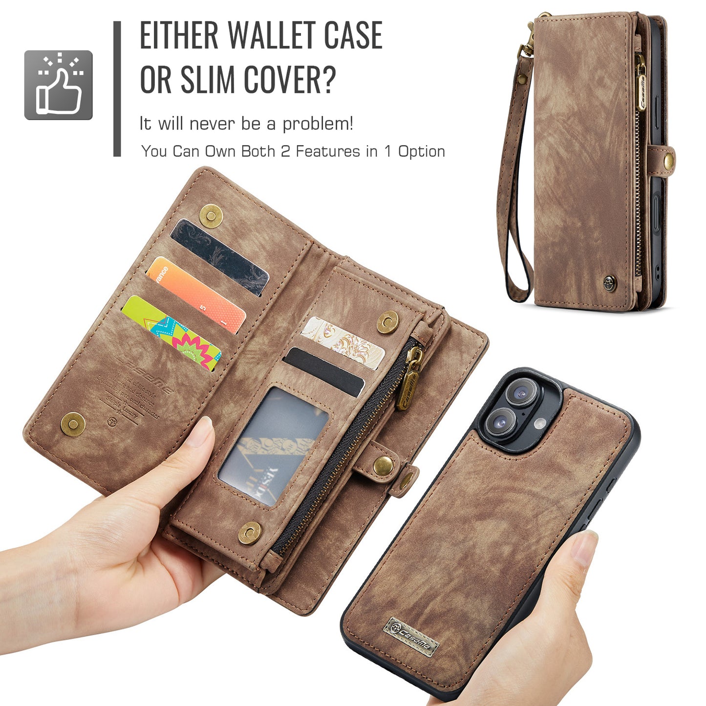 CASEME Vertical Card Holder iPhone 16 Plus Leather Case Lanyard