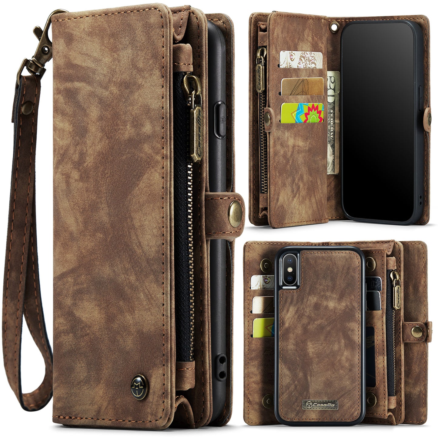 CASEME Vertical Card Holder iPhone Xs Max Leather Case Lanyard