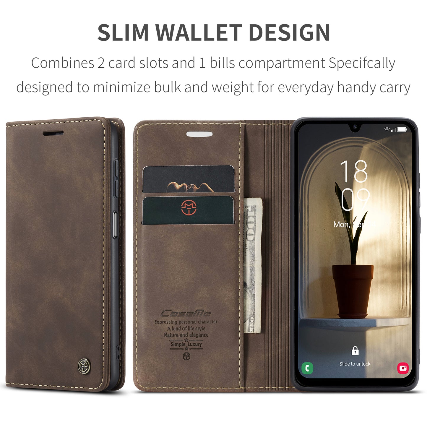 CASEME Luxury Antique Galaxy A15 Leather Case Wallet