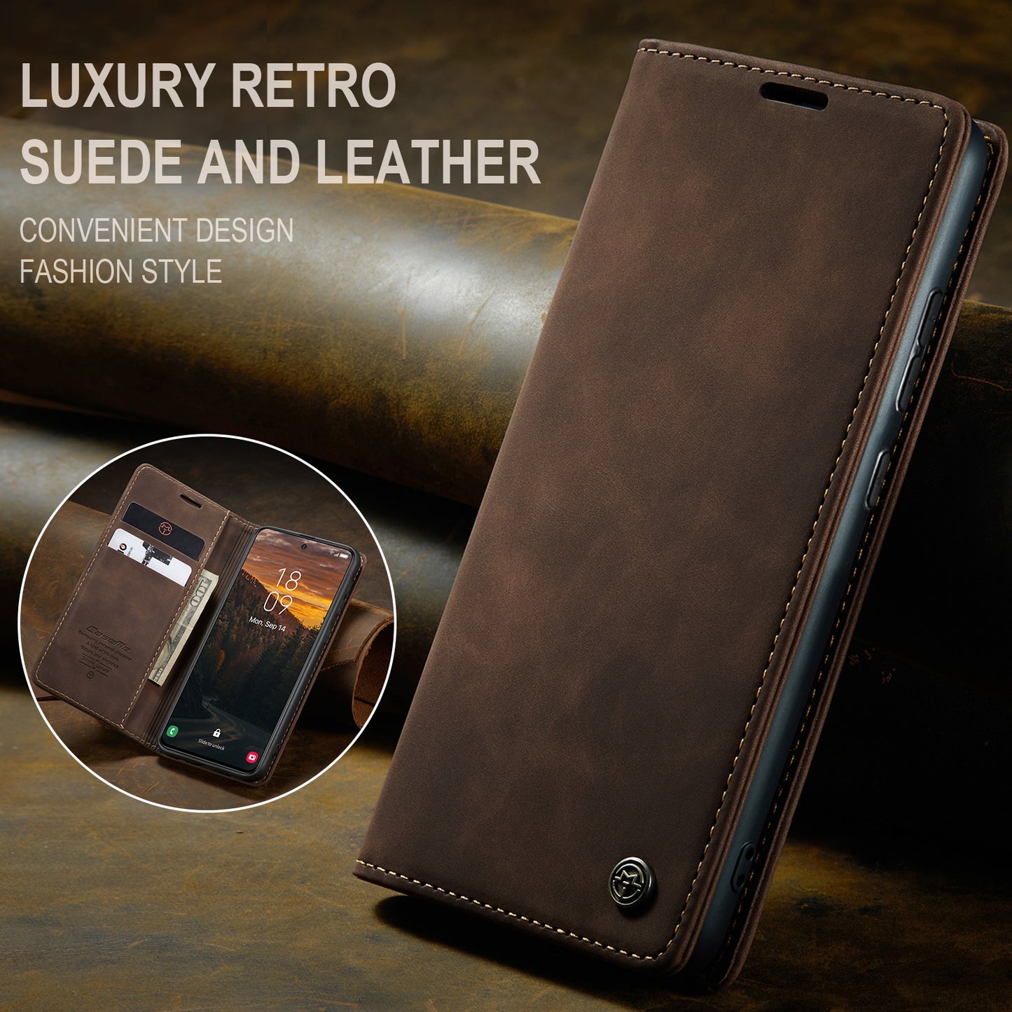 CASEME Luxury Antique Galaxy S24 FE Leather Case Wallet