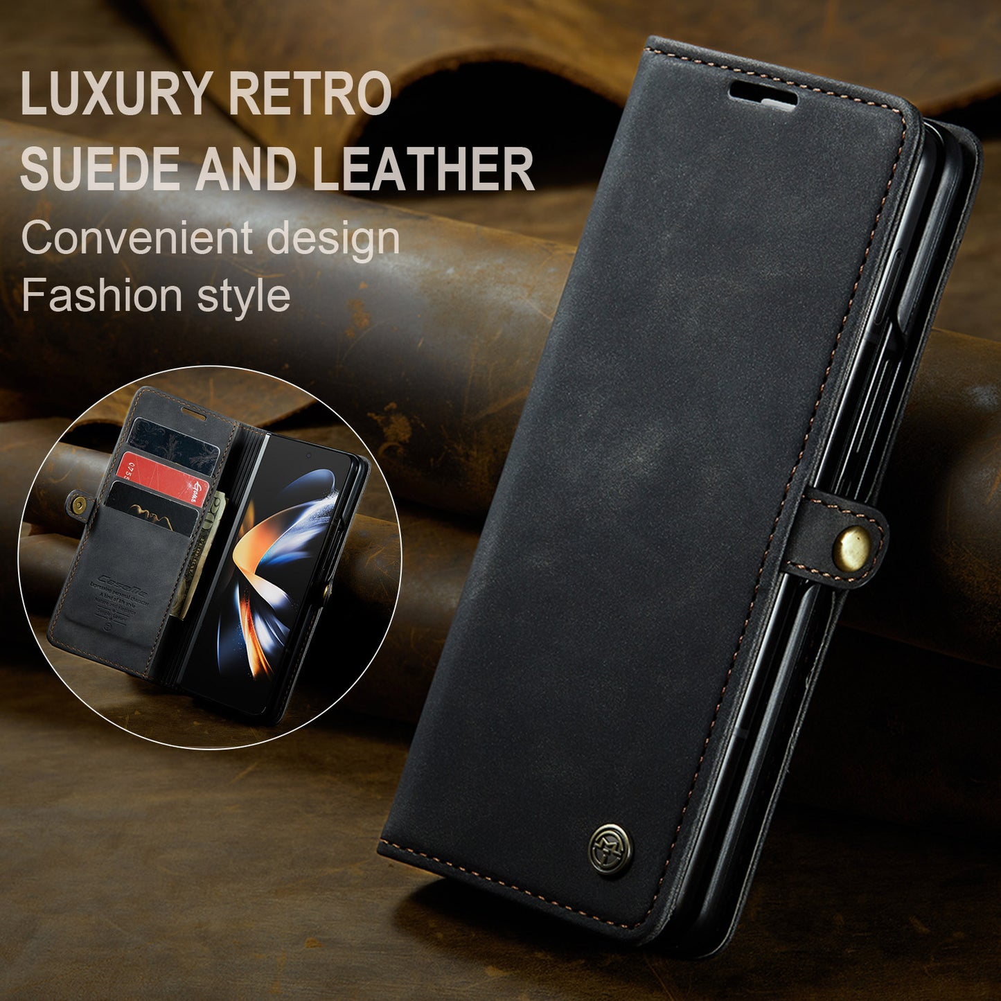 CASEME Luxury Antique Galaxy Z Fold4 Leather Case Wallet