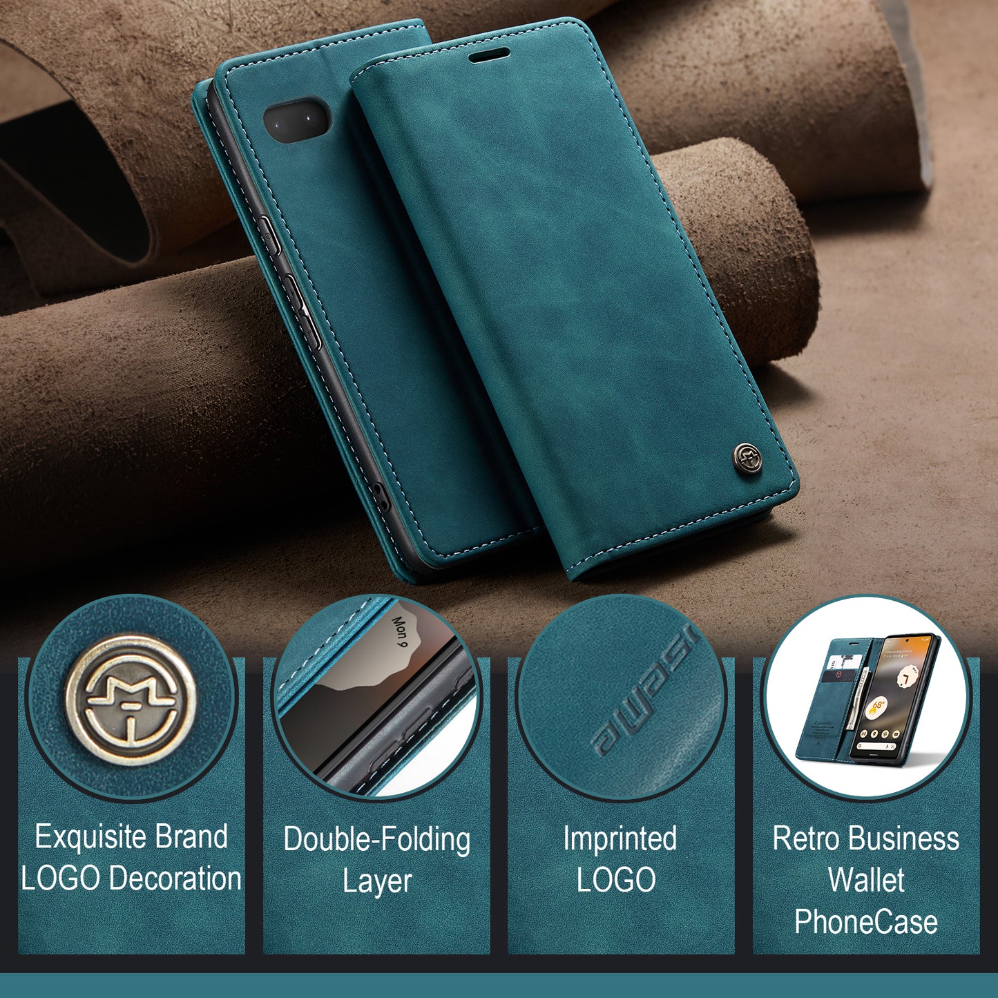 CASEME Luxury Antique Google Pixel 6A Leather Case Wallet