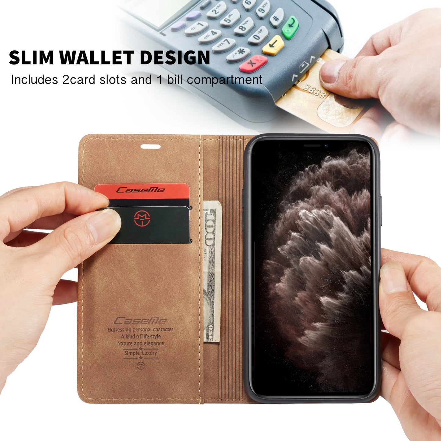 CASEME Luxury Antique iPhone 11 Pro Leather Case Wallet