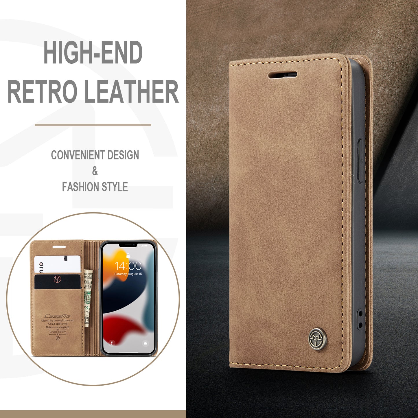 CASEME Luxury Antique iPhone 13 Mini Leather Case Wallet