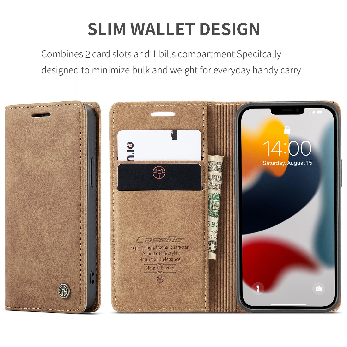 CASEME Luxury Antique iPhone 13 Mini Leather Case Wallet