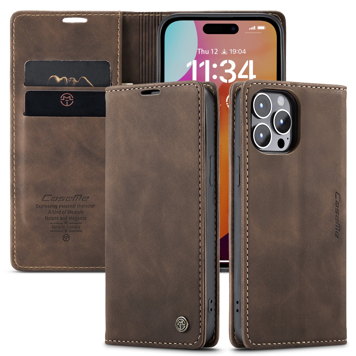 CASEME Luxury Antique iPhone 15 Pro Max Leather Case Wallet