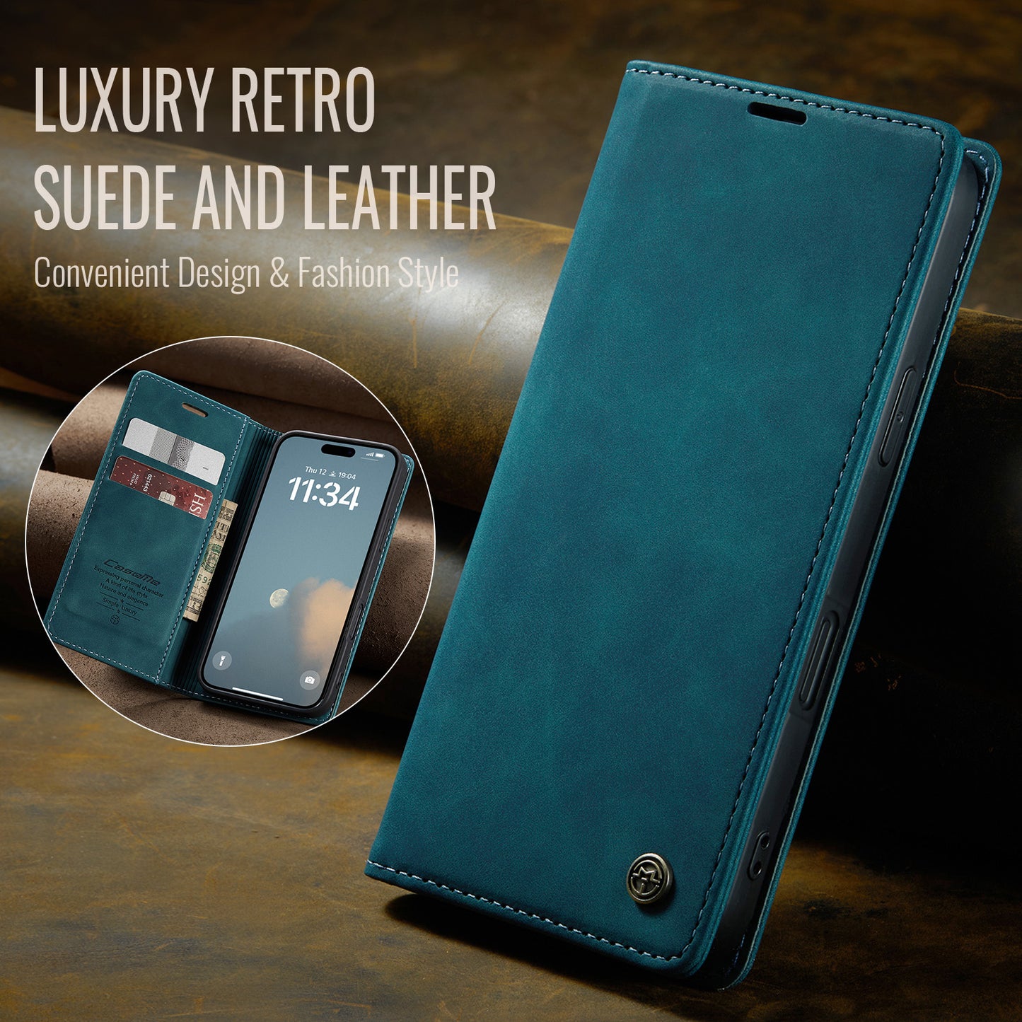 CASEME Luxury Antique iPhone 16 Pro Leather Case Wallet