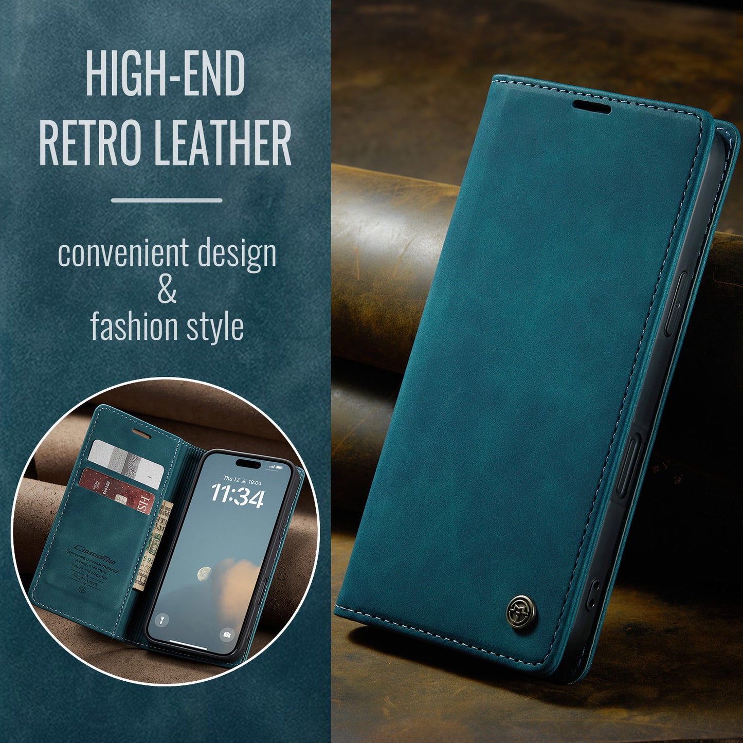 CASEME Luxury Antique iPhone 16 Pro Leather Case Wallet