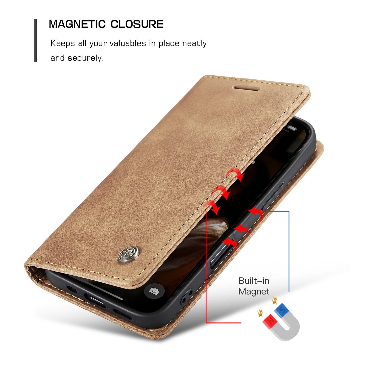 CASEME Luxury Antique iPhone 16 Plus Leather Case Wallet