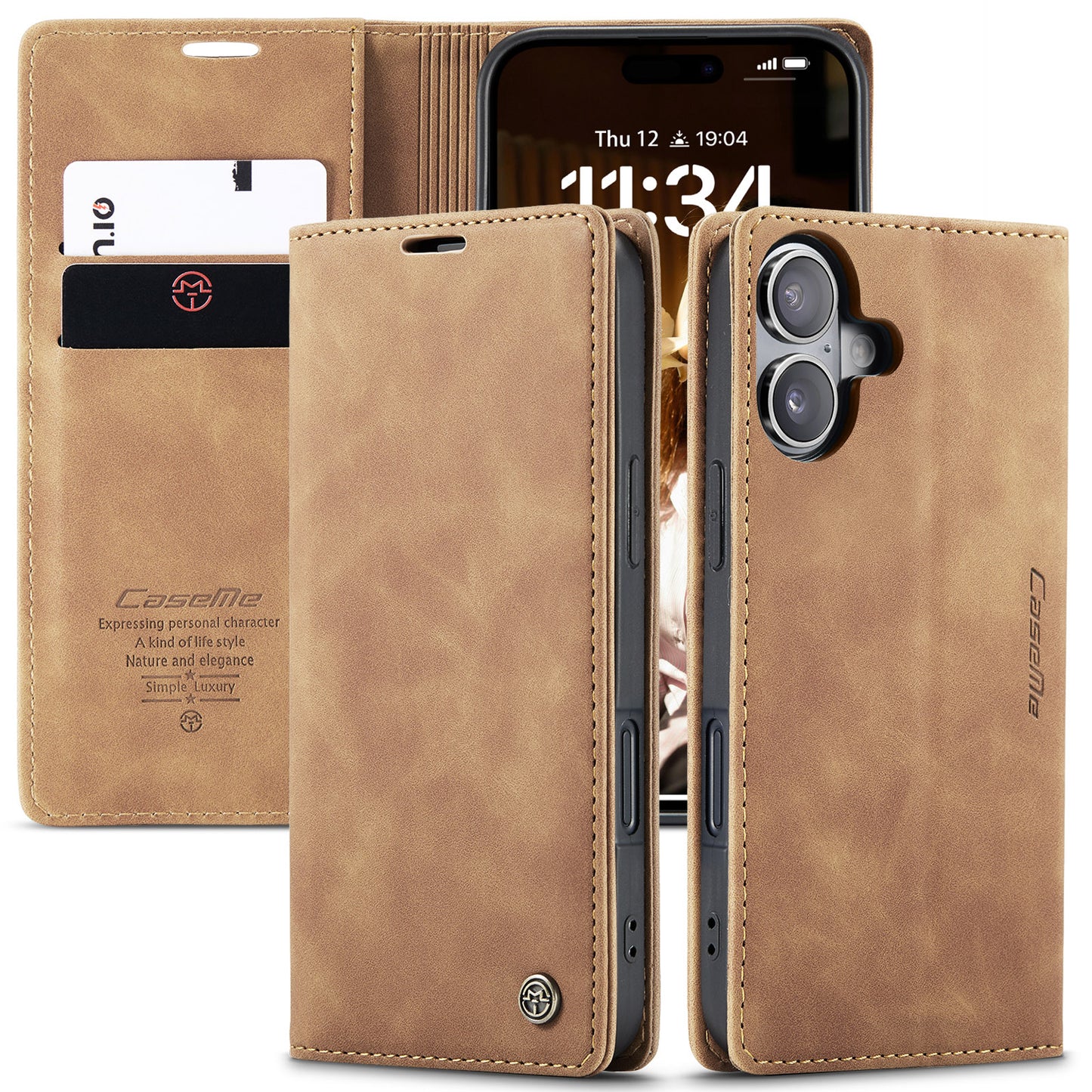 CASEME Luxury Antique iPhone 16 Plus Leather Case Wallet