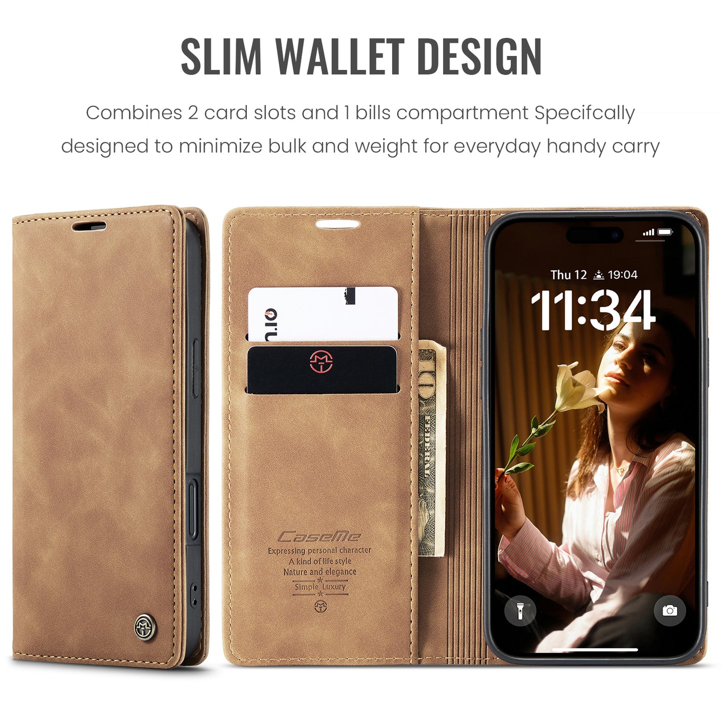 CASEME Luxury Antique iPhone 16 Plus Leather Case Wallet