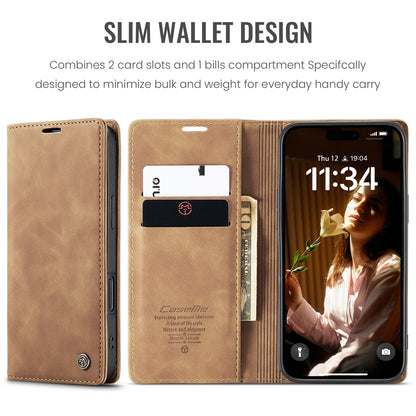 CASEME Luxury Antique iPhone 16 Plus Leather Case Wallet