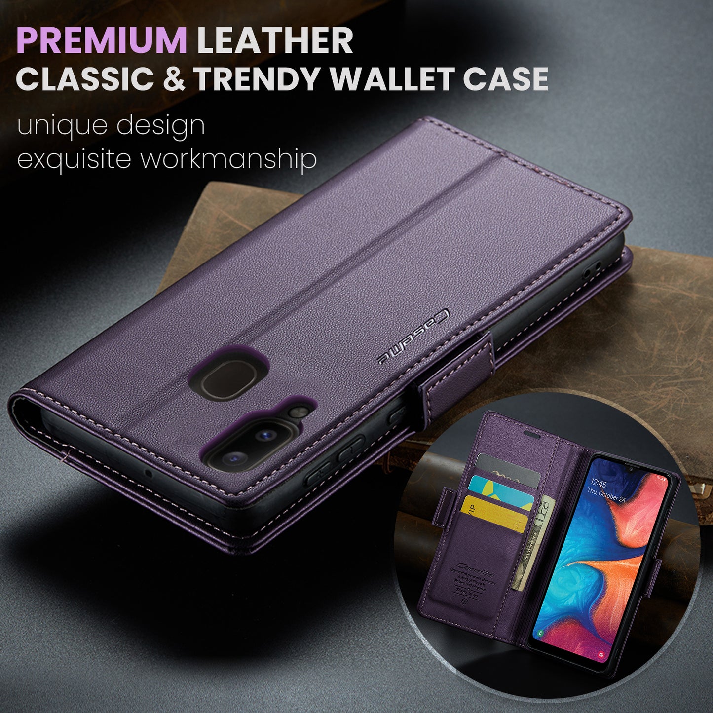 CASEME Butterfly Clasp Wallet Galaxy A30 Leather Case