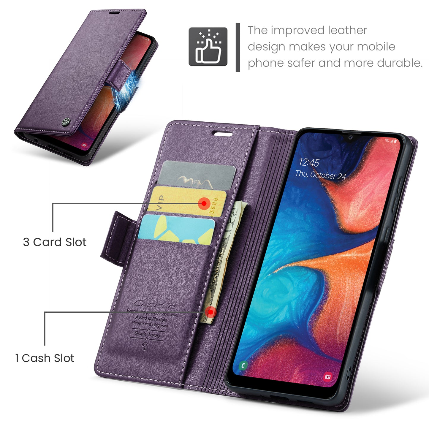 CASEME Butterfly Clasp Wallet Galaxy A30 Leather Case